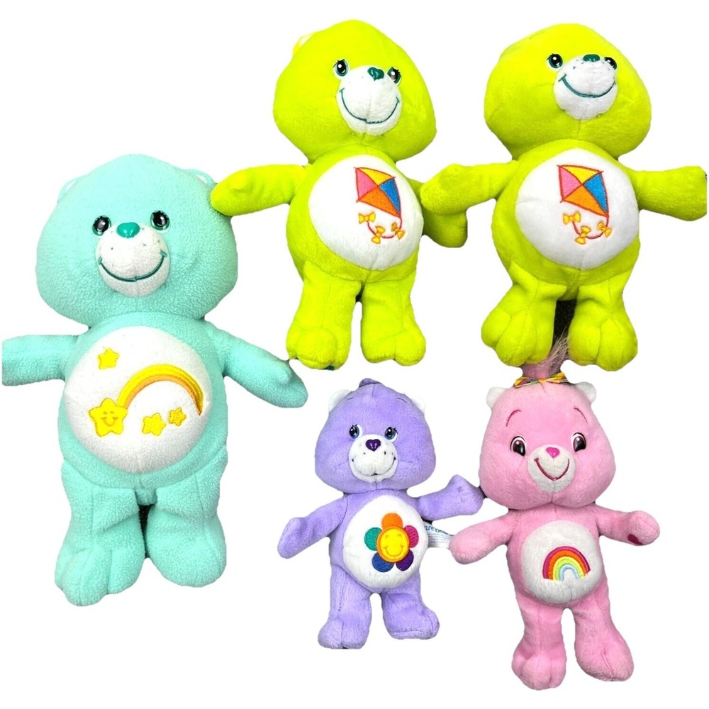Vintage Care Bears Plush Stuffed Animal Lot Green Blue Purple Pink‎ Kite Y2K 00s